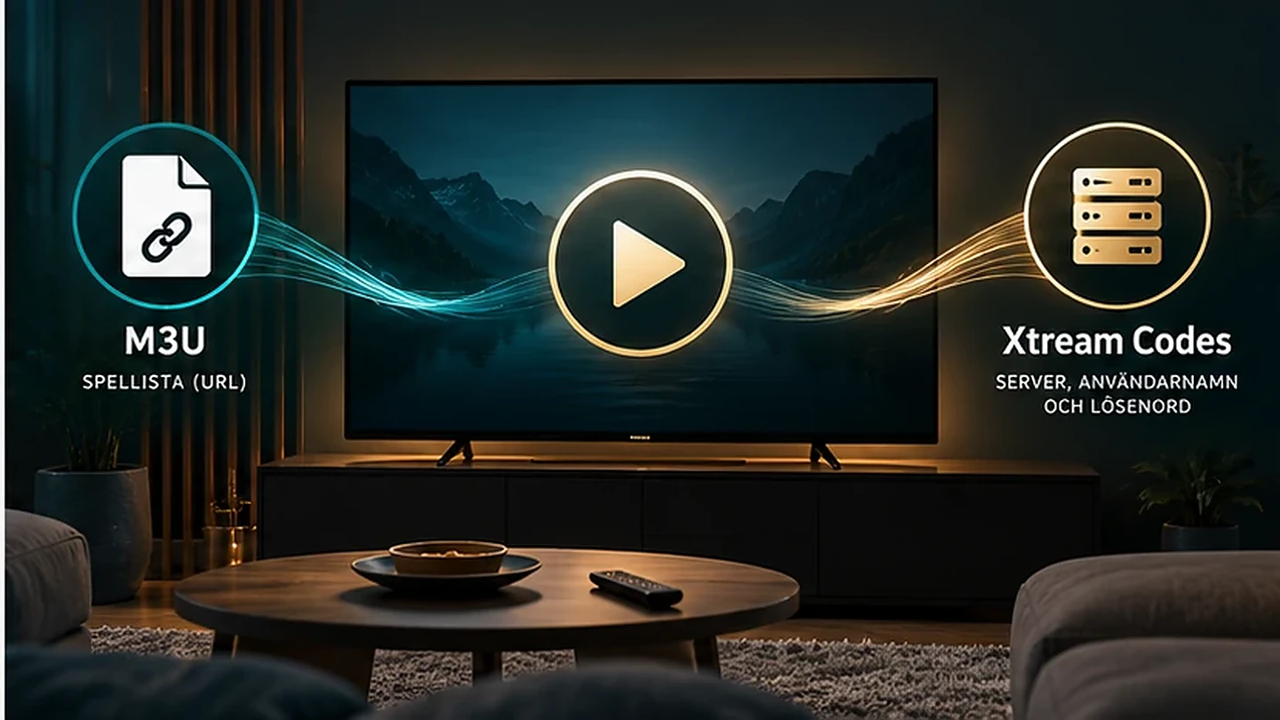 Illustration som jämför M3U och Xtream Codes för TV-uppspelning