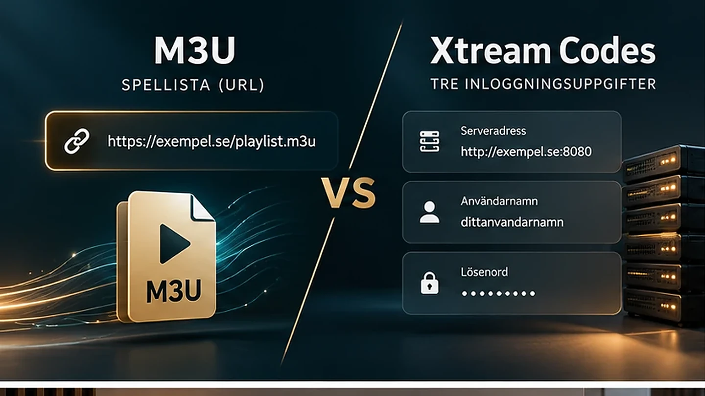 M3U vs Xtream Codes – jämförelse av M3U-spellistelänk och serverinloggning