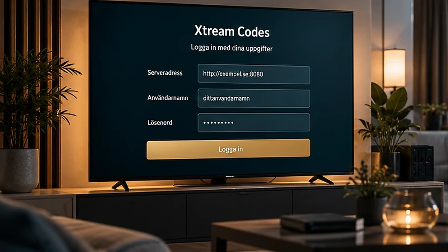 Xtream Codes inloggning på Smart TV med serveradress, användarnamn och lösenord